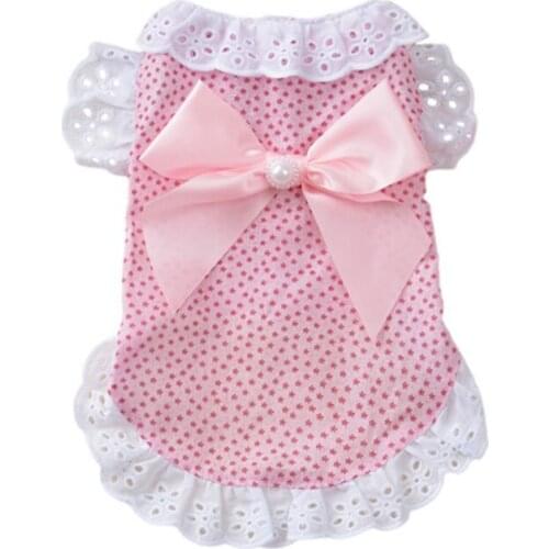 Pet Puppy Dresses Wedding Cotton Lace Floral Dog Yorkie Clothing Pug Dogs Clothes Summer For Dog Bow Dress Cat Small Chihuahua