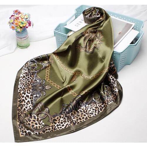 Luxury Brand Leopard Print Scarves For Women Silk Satin Hijab Scarf Female 90cm*90cm Fashion Square Shawl Scarfs For Ladies 2019