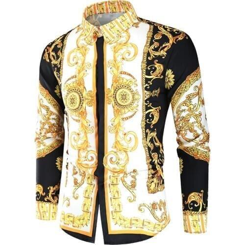 Luxury Royal Shirt Casual Slim Fit Long Sleeve Men Paisley Print Shirt Camisa Social Masculina Manga Longa Party Shirt VD1616