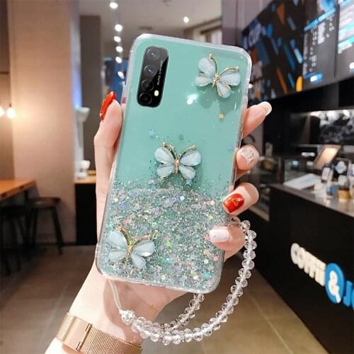 Luxury Cute Bling Glitter Lanyard Silicone Phone Case For Realme 7 6 5 i X7 Pro X2 XT X 3 X50 C15 C11 Ultra-thin Strap Cover