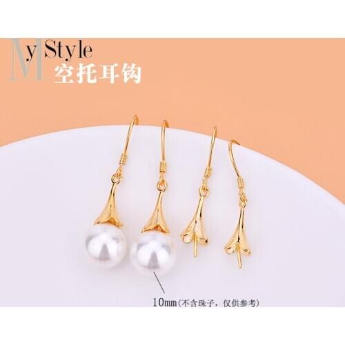 S925 Sterling Silver Crystal Beads pearl hollow flower earhook DIY handmade earrings accessories Earrings accessories accessorie