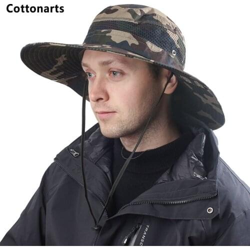 New Fashion Quick Dry Fisherman Caps Unisex Military Camouflage Sun Hats Summer Men Women Bucket Wide Brim Anti-UV Cotton Cap