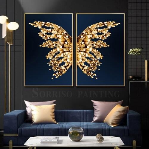 Nordic Abstract Golden Diamond Butterfly Canvas Painting Modern Wall Art Posters And Prints Pictures For Living Room Home Decor