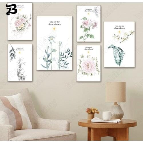 Modern Nordic Natural Scenery Flowers Watercolor Peony Leaf Posters and Prints Wall Art Pictures for Living Room Home Decoration