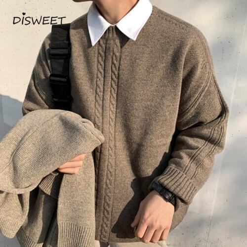 O-Neck Solid Sweater Men Korean Loose Long Sleeve Slim Knit Sweater Mens Simple Warm Boy Sweater 2020