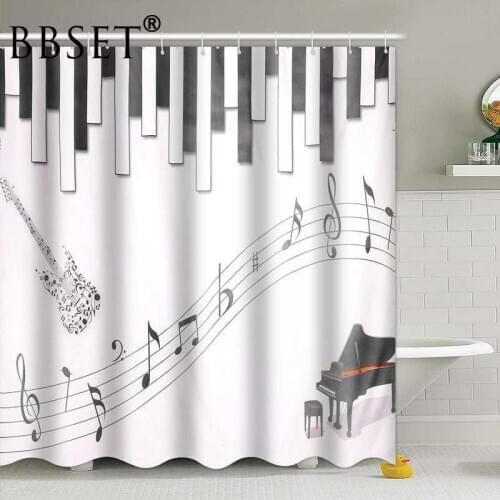 Top Quality 3D Shower Curtain Musical Note Pattern Waterproof Multi-size Douchegordijn Polyester Bathroom Decor with 12 Hooks