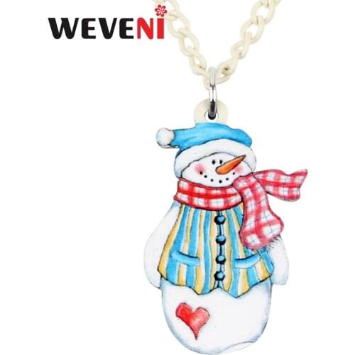 WEVENI Acrylic Christmas Anime Cartoon Snowman Necklace Pendant Festival Decorations Accessory For Lady Girls 2019 Hot Sale Gift