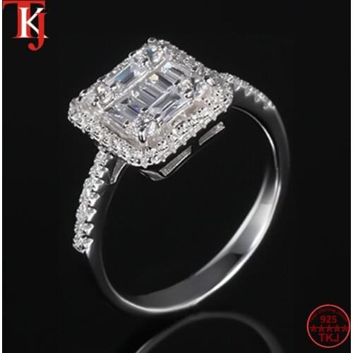 TKJ Real 100% 925 Sterling Silver Sparkling Ring, Clear CZ Finger Ring for Women Wedding Engagement Promise Ring Fine Jewelry