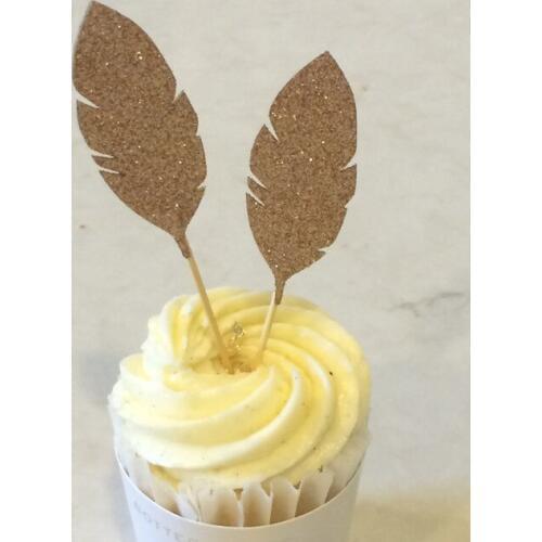 Gold glitter Feather Cupcake Toppers birthday Wedding Bridal baby Shower toothpicks Engagement Party Bachelorette food picks