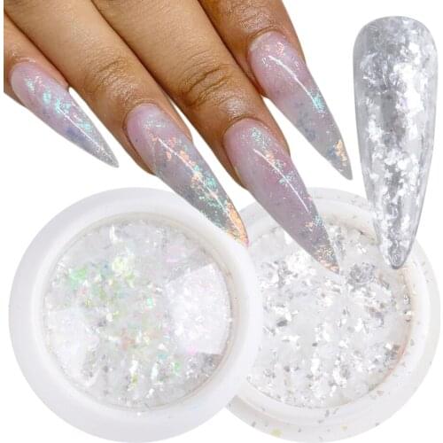 1 Box Irregular Nail Glitter Opal Flake Powder White Clear Shimmer Foil Flakes DIY Nail Art Decoration Chameleon Sequins NF1857
