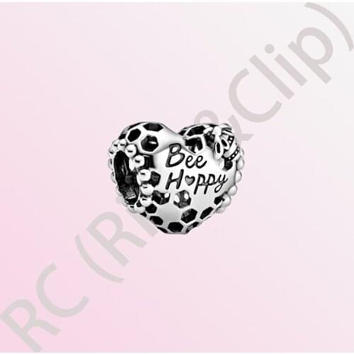 2020 New Arrival S925 Sterling Silver Beads Bee Happy Honeycomb Heart Charms fit Original Pandora Bracelets Women DIY Jewelry