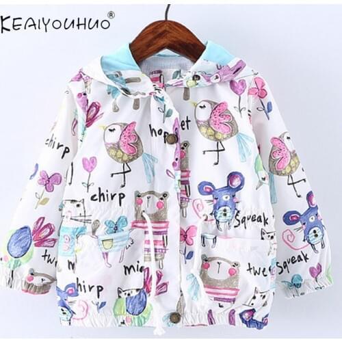 2020 Spring Autumn Long Sleeve Graffiti Hooded Jacket For Baby Girls Children Waterproof Raincoat Girls Coat White 2 4 5 6 Years