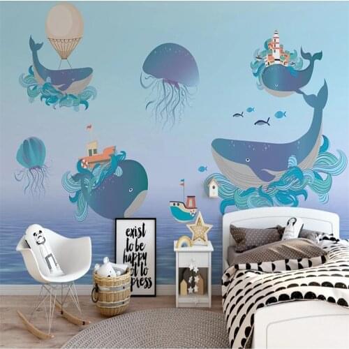 Milofi custom 3D wallpaper mural laser gradient ocean whale childrens room background wall decoration painting wallpaper
