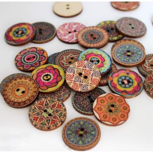 50pcs 15-25mm Retro Wooden Buttons 2 Holes for Handwork Sewing Scrapbook Clothing Button DIY Crafts Accessories Gift Card Decor
