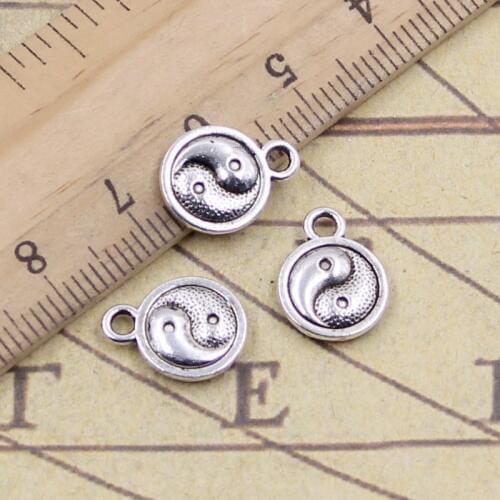 30pcs Charms Eight Diagrams Tai Chi Yin Yang 13x10mm Antique Silver Color Pendants Making DIY Handmade Tibetan Finding