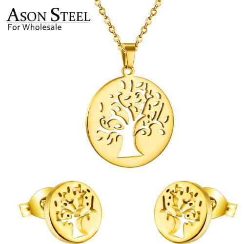 ASONSTEEL Christmas Jewelry Sets Female Accessories Stainless Steel Tree Pendant Necklace Earring Sets Wholesale Party
