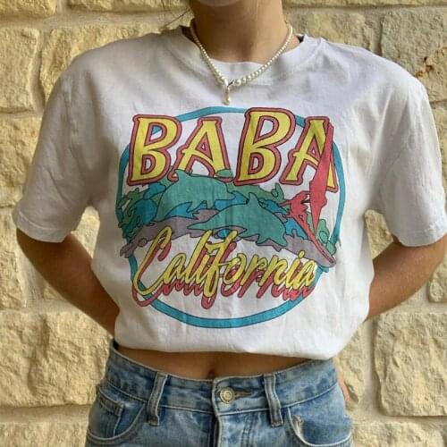 White Tees BABA California T Shirt for Women Tshirt Urban Tee Tops Short Sleeves Antique Car T-shirt Fit Clothing Gift