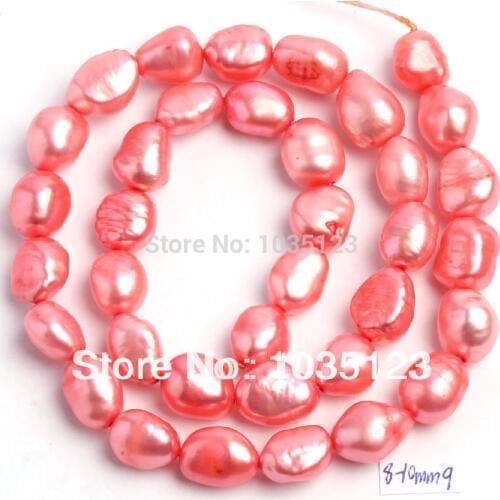 High Quality 8-9mm Light Red Natural Freshwater Cultured Pearl Freeform Shape Loose Beads Strand 35cm W189