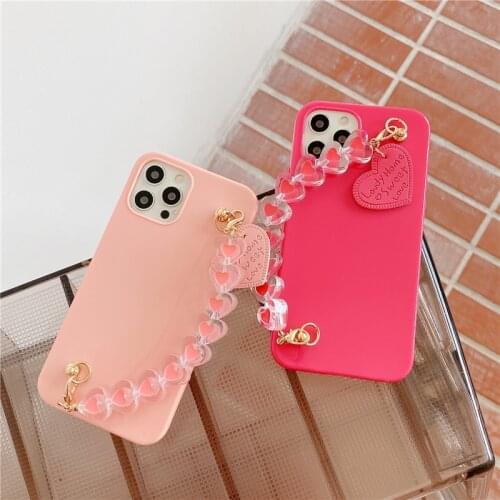 Cute Love Heart Bracelet Phone Case For iPhone 12 11 Pro Max XR XS SE20 7 8 Plus Pink Rose Red Color Cover Candy TPU Soft Coque