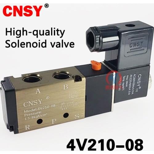 CNSY Solenoid Valve 5 Way 2 Position Control Air Gas 4V210-08 DC 24V AC 220V Coil With Fittings electric valve magnet valve