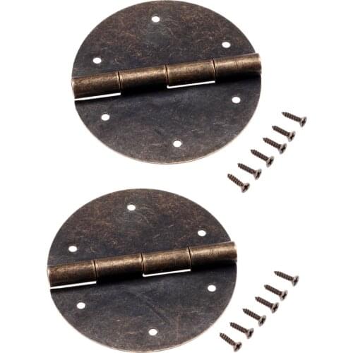 2pcs Round Hinges +12 screw Antique Bronze 40mm*60mm Cabinet Wooden Box Jewelry Gift Wine Case Cupboard Vintage 6 Holes Alloy