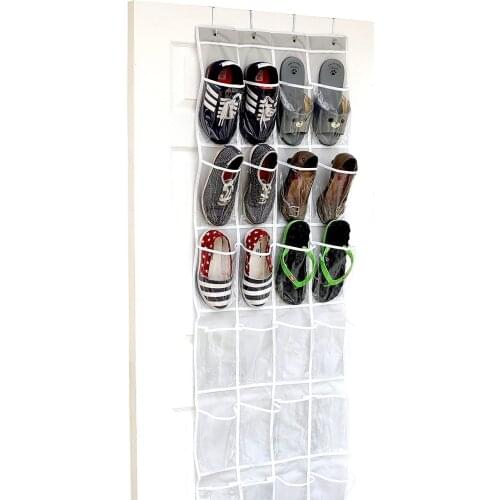 24 Grid Over Door Hanging Organizer Convenient Storage Holder Rack Closet Shoes Keeping 4 Inch with Hooks Space Saver Practical