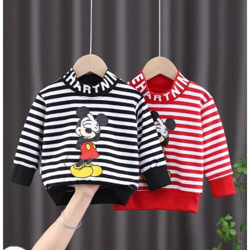 Disney Cartoon Design Children Hoodie Mickey Mouse Stripe Long Sleeve Tops Fashion Print Letter Boys Sweatshirts Kids Clothes