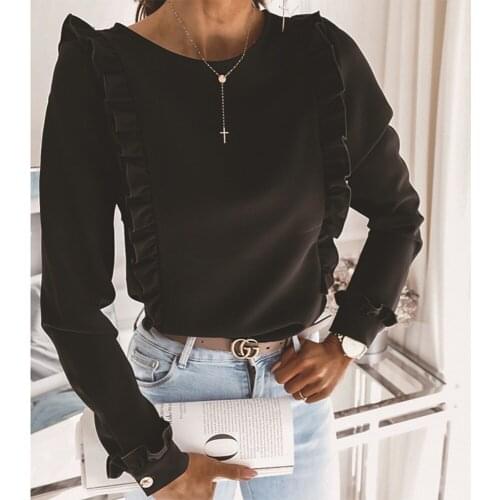 Elegant Slim Womens Shirt Fashion Solid Color O-neck Long Sleeve Top 2021 Spring And Autumn Commuter Womens Office Blouse