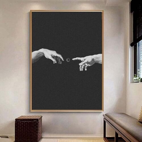 HD Print Canvas Painting Living Room Home Decoration Michelangelo Creation Black and White Wall Art Modern Poster Frameless