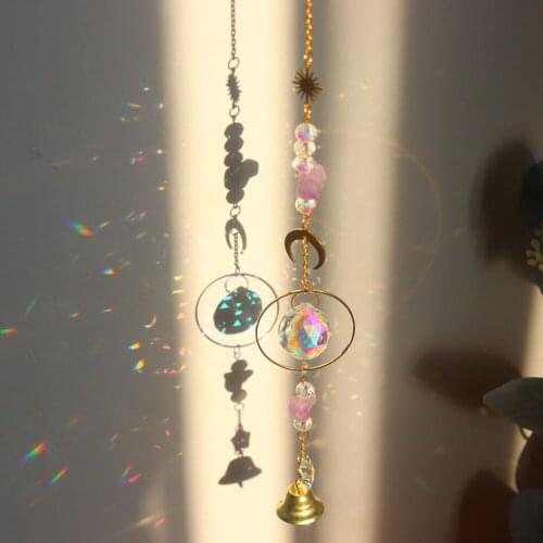 Crystal Star Moon Prisms Pendant Hanging Rainbow Chaser Sun Lighting Prism Ornament Wind Chimes Crystal Pendant Home Decoration