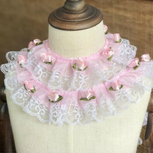 Exquisite 5cm Applique Flowers Tulle Elastic Pleated Lace Fabric Princess Doll Clothes Skirts Collars Women Dubai Dress Decor