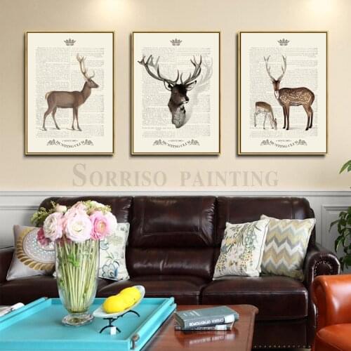 American Style Retro Deer Head Canvas Painting Hallway Posters And Prints Dining Pictures For Living Room Home Study Decor