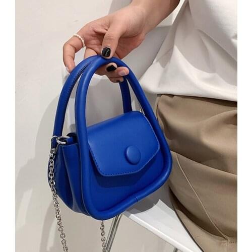 Mini Cute PU Leather Crossbody Bags with Short Handles for Women 2021 Simple Branded Luxury Silver Chain Shoulder Handbags