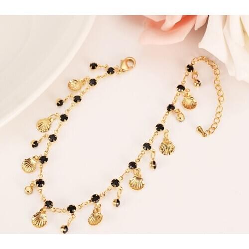 Fashion 18 k Fine Yellow Solid G/F gold Black CZ Unlimited Charm Bracelet Pendant lengthen length Anklet 210+60mm