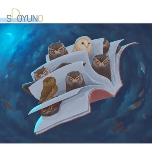 SDOYUNO 60x75cm Paint By Numbers Kits On Canvas Owl Magic Book DIY Frameless Painting By Numbers For Adult Digital Hand Painting