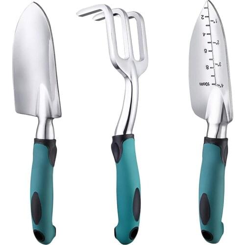 Garden Tools Set, 3 Piece Heavy Duty Gardening Tools Cast Aluminum with Soft Rubberized Non-Slip Handle, Durable Garden
