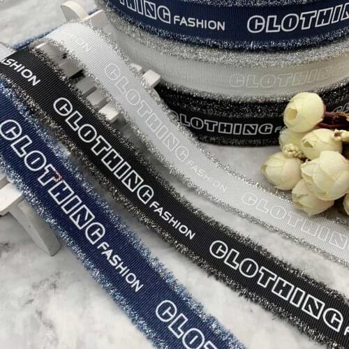 New 1Meter Garment Ribbon Black And White English Letter Printing Ribbon Clothing Shoes Hats Bow Decoration Belt Thread Ribbon