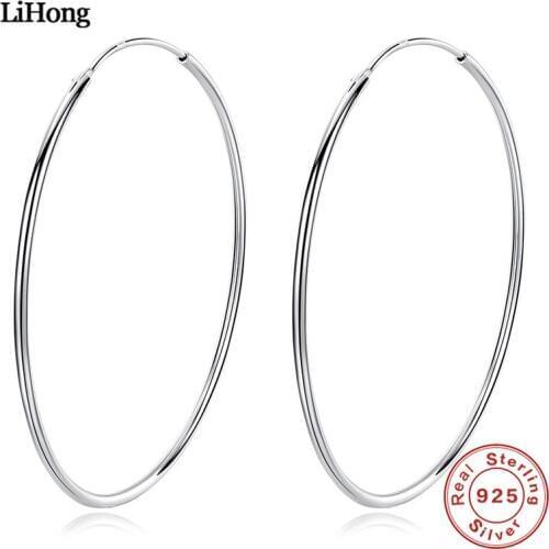 Solid Silver Earrings For Women Fashion Simple Big Round Shaped 100% 925 Sterling Silver Jewelry Earrings Multi Size Options