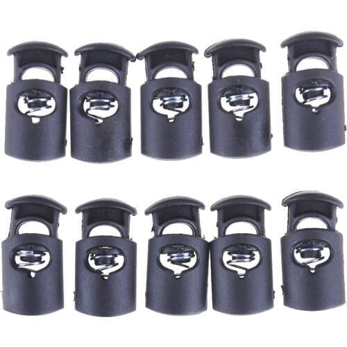10pcs Plastic Toggle Spring Clasp Stop Drawstring Rope Cord lock For lanyard luggage Clothing Backpack Tent Singel Hole Black