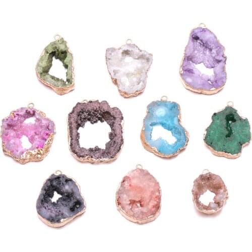 Natural Druzy Agates Pendant Irregural Shape Pendant Exquisite Charms for Making DIY Women Jewelry Necklace 25x30-35x45mm