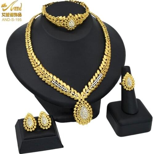 Russian Necklace Jewelry Sets 24K Gold Plated Dubai Earrings African Bracelet /Ring Nigerian For Women 2021 Bridal Wedding Gifts