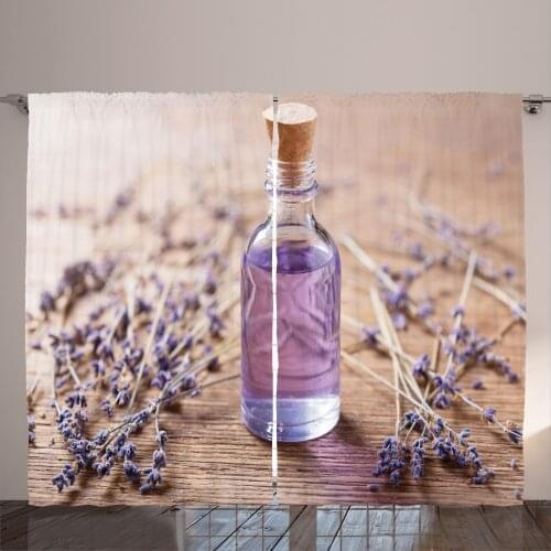 Lavender Bottle Curtains Essance of Beauty Art Print Satin Fabric Drapes for Living Room Bedroom 2 Panel Window Set