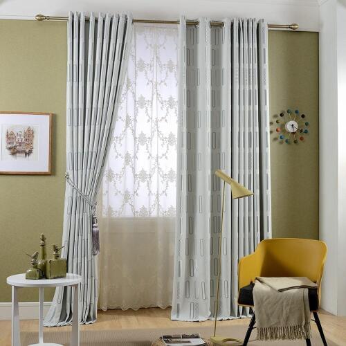 Modern Geometric Linen Blackout Window Curtains for Living Room Bedroom Jacquard Design Blinds Finished Drapes