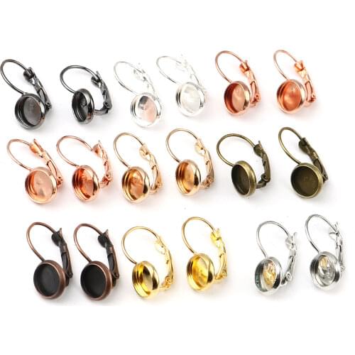 Iron Alloy Cabochon Settings Blank Ear Clips Stud Earrings Findings Round Base Cameo Bezels Tray Jewelry Making Supplies,1Packet