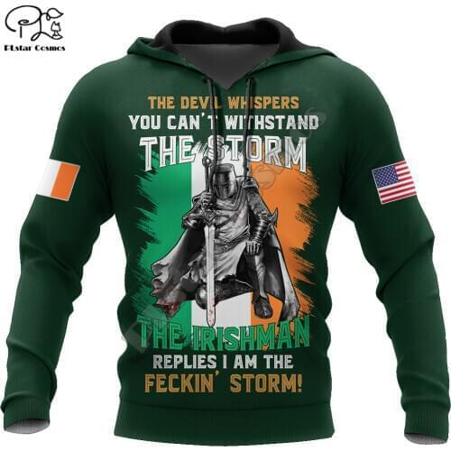 PLstar Cosmos 3DPrint Ireland Clover Irish St.Patrick Knights Funny Men/Women Harajuku Streetwear Zip Hoodie/Sweatshirt/b3
