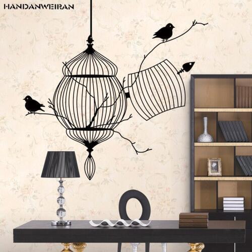 Fine engraving birdcage Wall sticker living room Study Home decor Removable Vinyl wall Stickers window sticker
