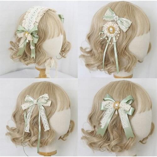Mori Girl Lolita Lace Hairpin Trim Bow Hairband Side Clip Headdress KC Hair Hoop Headband Hair Accessories B1620