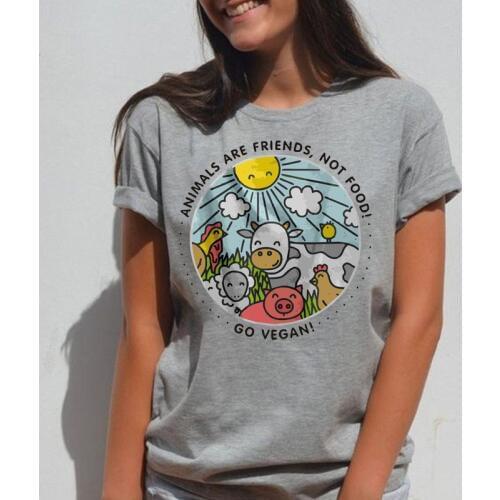 2019 Animals Are Friends Not Food T-shirt Go Vegan Vintage T-shirt Vegan Shirt Vegetarian Natural Cute Tops Hippie T-shirt