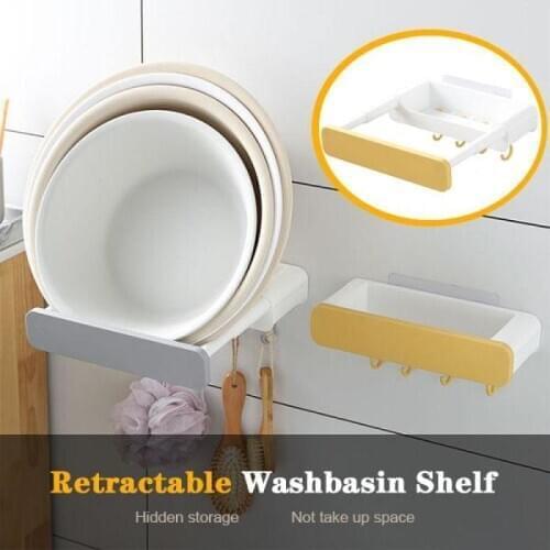 MHORLX Punch-free Retractable Shelf Multifunctional Bathroom Washbasin Rack Kitchen Wall-mounted Sink Storage Towel Rack