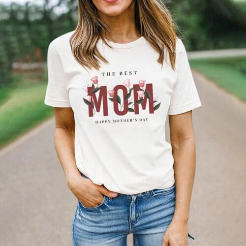 Women 2021 THE BEST MOM HAPPY MOTHERS DAY Summer Letter Floral Print Lady T-shirt Top T Shirt Womens Graphic Female Tee T-Shirt